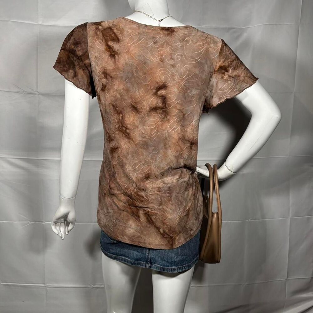 Roz & Ali Vintage Floral Flutter-Sleeve Top🤎 - Size L - Picture 3 of 3